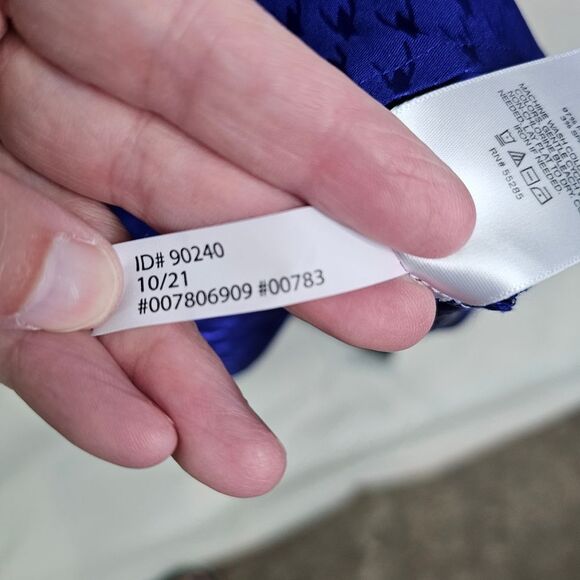 Express Royal Blue Jacquard Satin Tie Waist  Long Sleeve Mini Dress Size Small - Picture 9 of 13